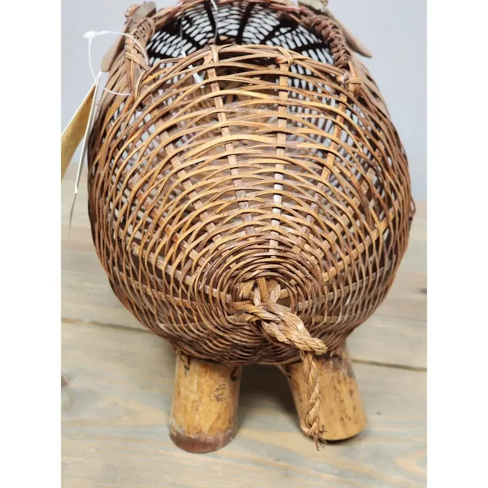 Basketville Hand Woven Wicker and Bamboo Pig Basket Planter